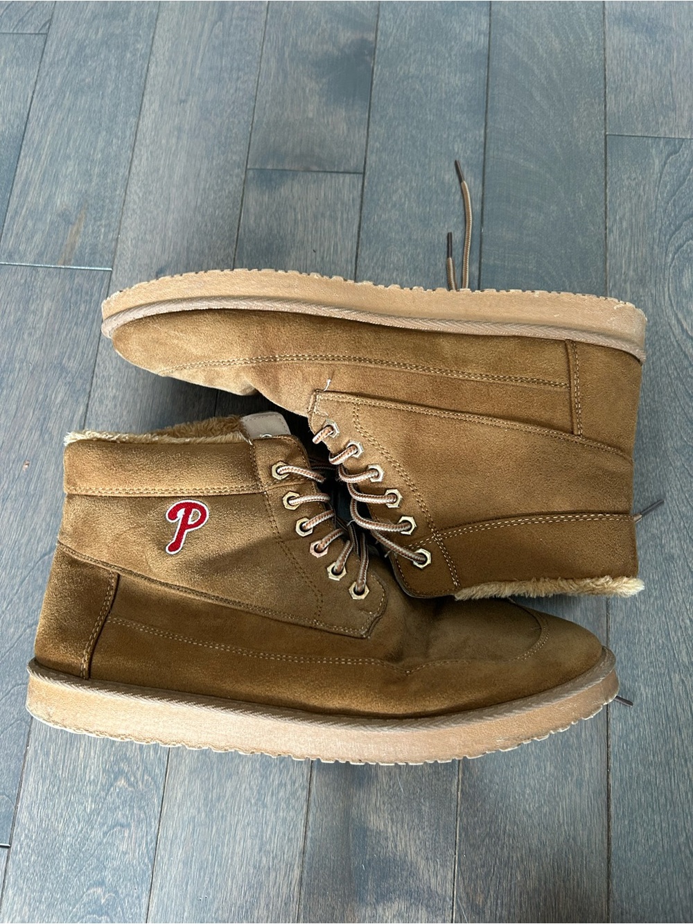 FOCO Philadelphia Phillies Men's Brown Faux Fur Lined Lace-Up Ankle Boots US 10